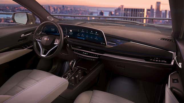 Interior of a 2023 Cadillac XT4, looking toward the dashboard from the passenger seat.